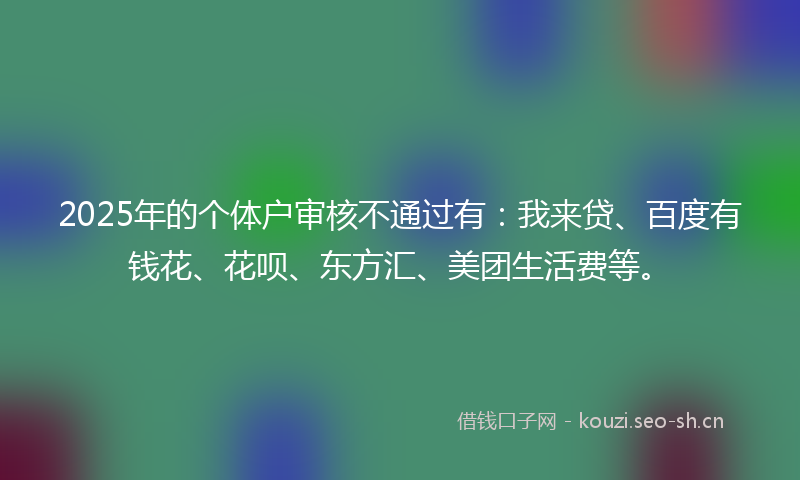 2025年的个体户审核不通过有：我来贷、百度有钱花、花呗、东方汇、美团生活费等。
