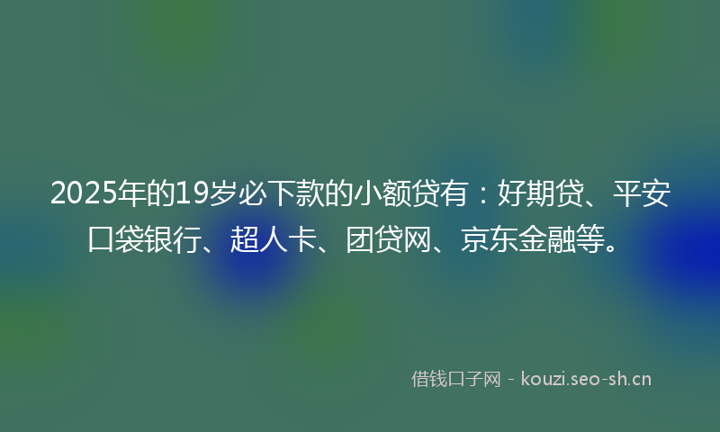 2025年的19岁必下款的小额贷有：好期贷、平安口袋银行、超人卡、团贷网、京东金融等。