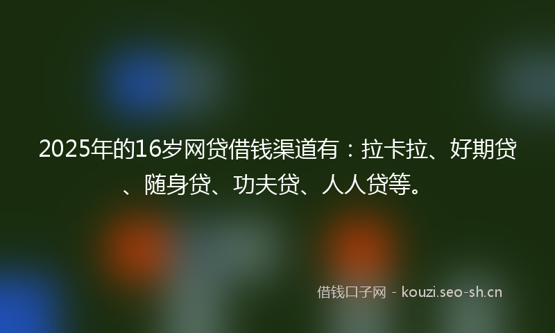 2025年的16岁网贷借钱渠道有：拉卡拉、好期贷、随身贷、功夫贷、人人贷等。
