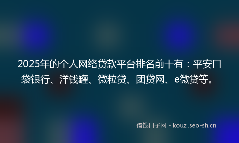 2025年的个人网络贷款平台排名前十有：平安口袋银行、洋钱罐、微粒贷、团贷网、e微贷等。
