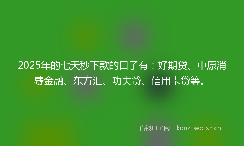 2025年的七天秒下款的口子有：好期贷、中原消费金融、东方汇、功夫贷、信用卡贷等。