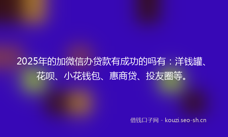 2025年的加微信办贷款有成功的吗有：洋钱罐、花呗、小花钱包、惠商贷、投友圈等。