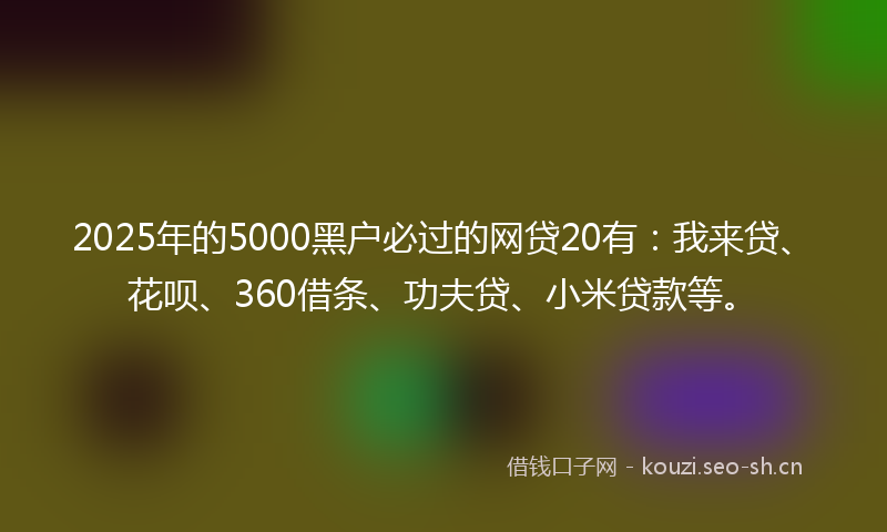 2025年的5000黑户必过的网贷20有：我来贷、花呗、360借条、功夫贷、小米贷款等。