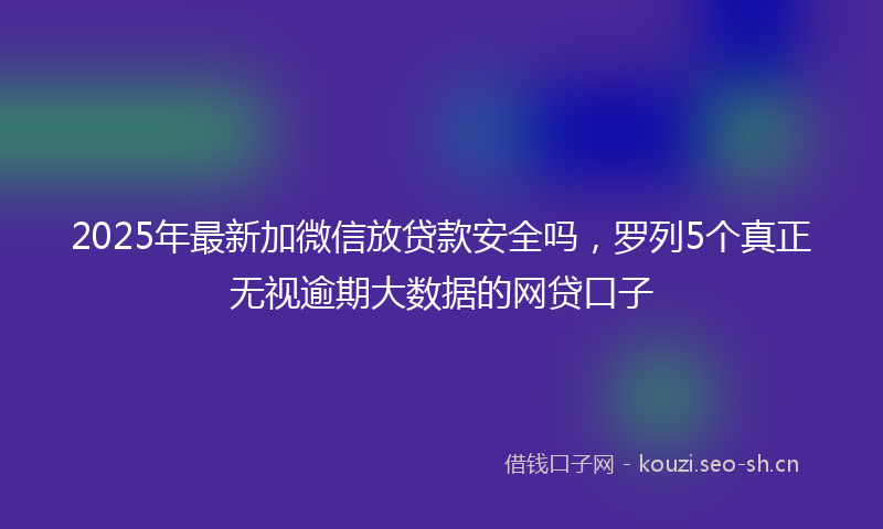 2025年最新加微信放贷款安全吗，罗列5个真正无视逾期大数据的网贷口子
