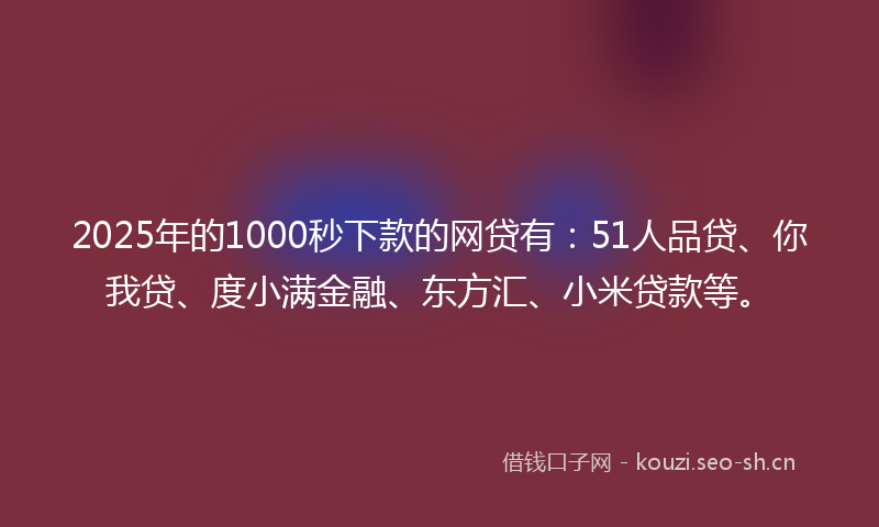 2025年的1000秒下款的网贷有：51人品贷、你我贷、度小满金融、东方汇、小米贷款等。