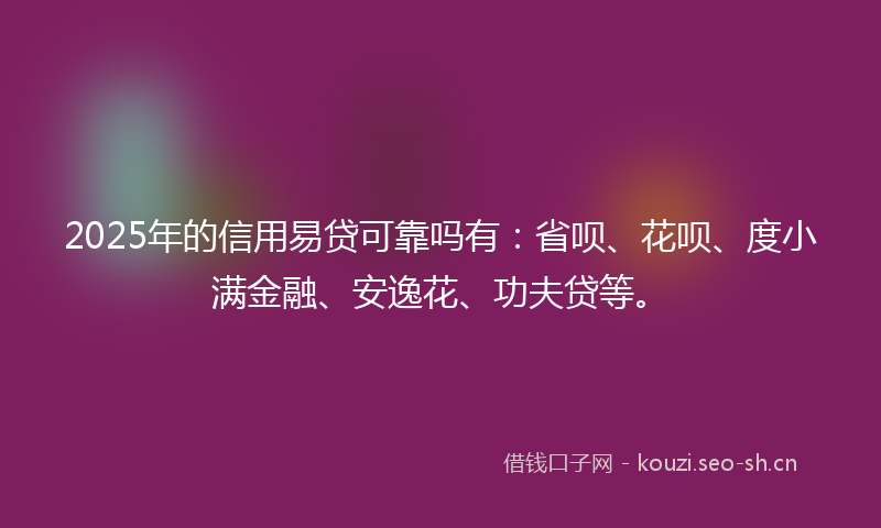 2025年的信用易贷可靠吗有：省呗、花呗、度小满金融、安逸花、功夫贷等。
