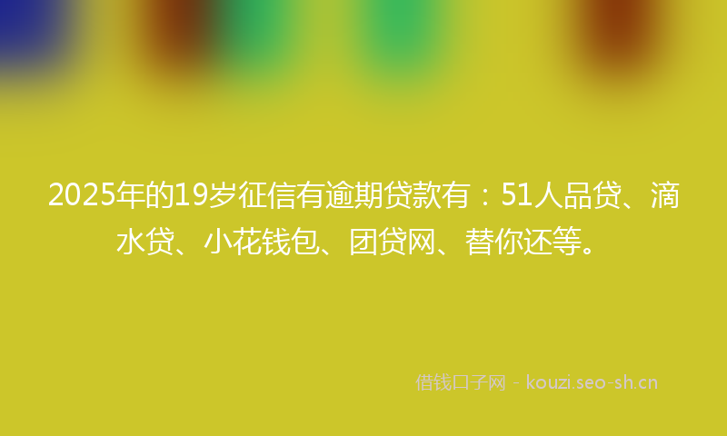 2025年的19岁征信有逾期贷款有：51人品贷、滴水贷、小花钱包、团贷网、替你还等。