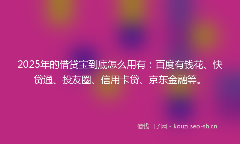 2025年的借贷宝到底怎么用有：百度有钱花、快贷通、投友圈、信用卡贷、京东金融等。