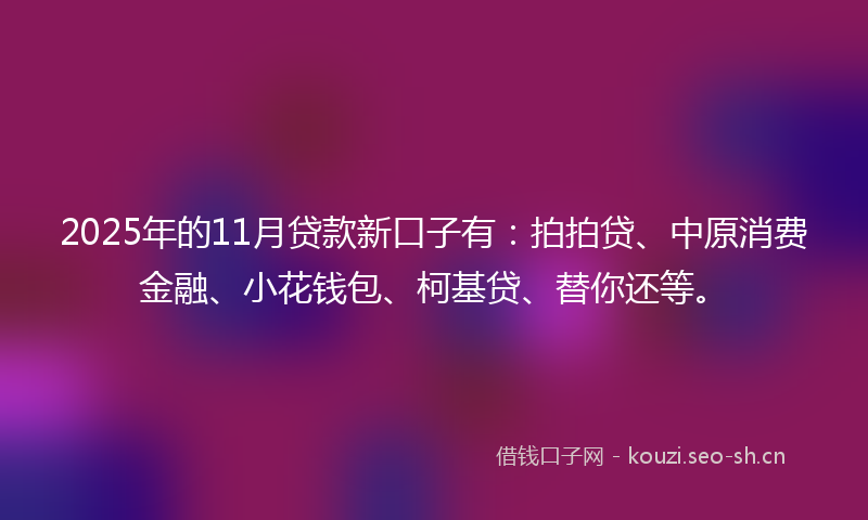 2025年的11月贷款新口子有：拍拍贷、中原消费金融、小花钱包、柯基贷、替你还等。