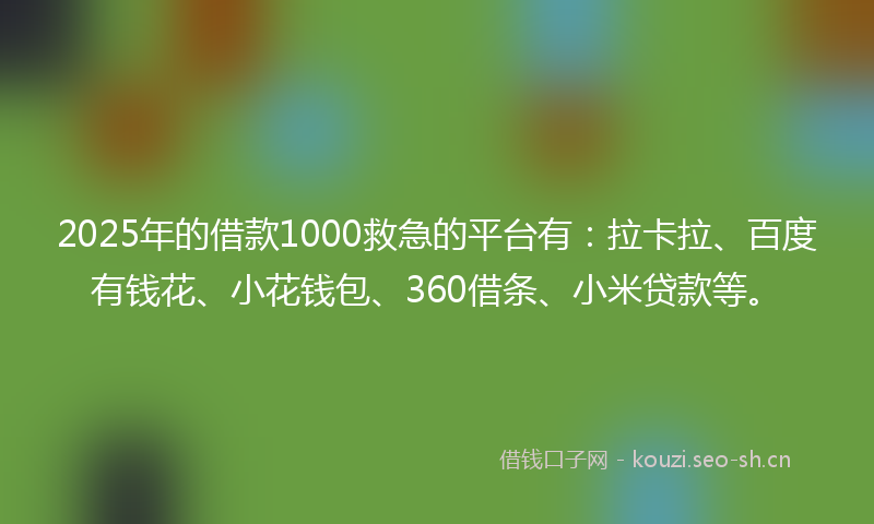 2025年的借款1000救急的平台有：拉卡拉、百度有钱花、小花钱包、360借条、小米贷款等。