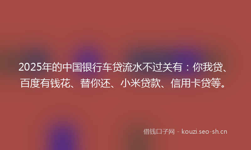 2025年的中国银行车贷流水不过关有：你我贷、百度有钱花、替你还、小米贷款、信用卡贷等。