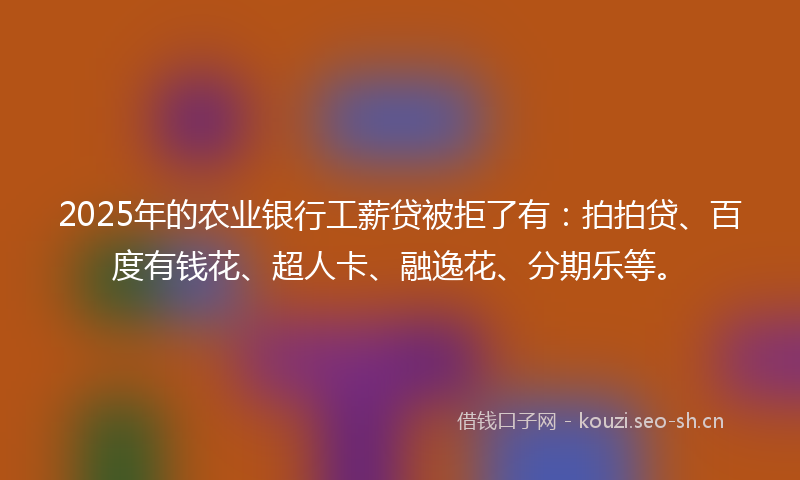 2025年的农业银行工薪贷被拒了有：拍拍贷、百度有钱花、超人卡、融逸花、分期乐等。