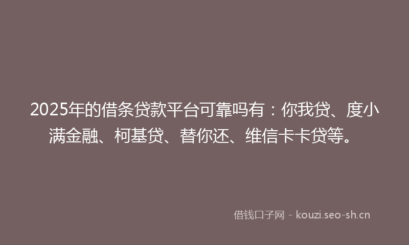 2025年的借条贷款平台可靠吗有：你我贷、度小满金融、柯基贷、替你还、维信卡卡贷等。