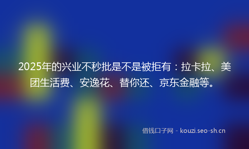 2025年的兴业不秒批是不是被拒有：拉卡拉、美团生活费、安逸花、替你还、京东金融等。