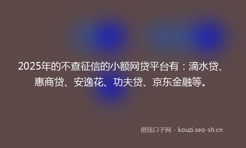 2025年的不查征信的小额网贷平台有：滴水贷、惠商贷、安逸花、功夫贷、京东金融等。