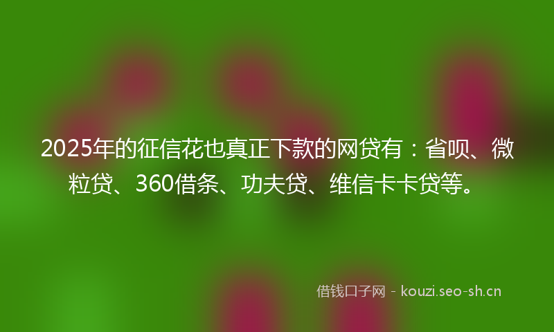 2025年的征信花也真正下款的网贷有：省呗、微粒贷、360借条、功夫贷、维信卡卡贷等。