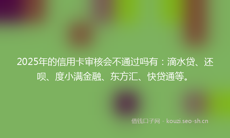 2025年的信用卡审核会不通过吗有：滴水贷、还呗、度小满金融、东方汇、快贷通等。