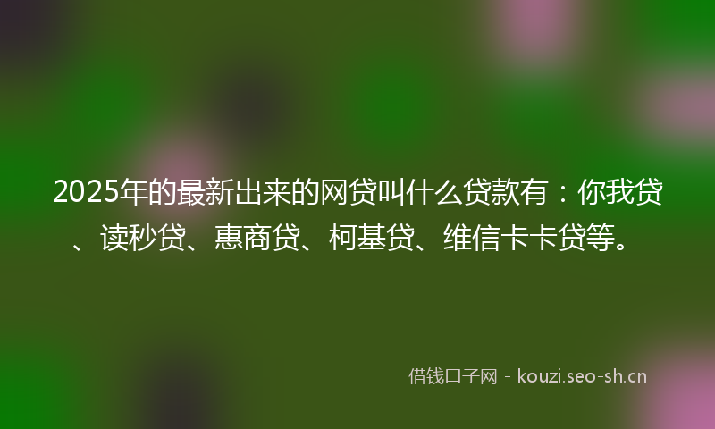 2025年的最新出来的网贷叫什么贷款有：你我贷、读秒贷、惠商贷、柯基贷、维信卡卡贷等。