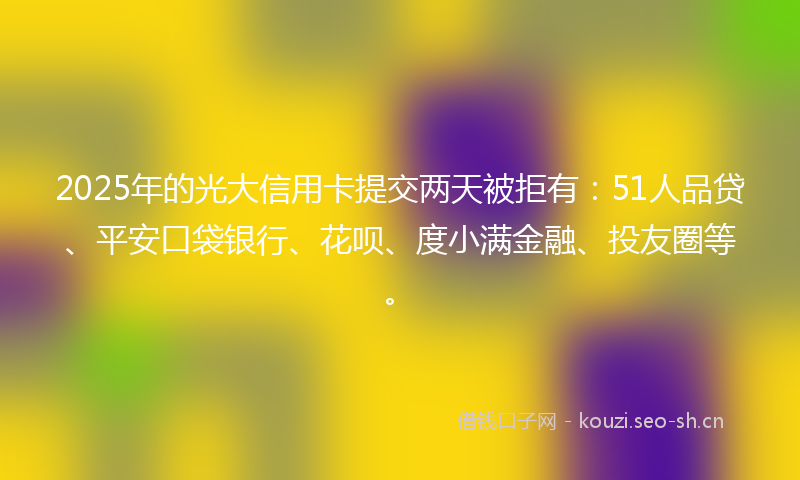 2025年的光大信用卡提交两天被拒有：51人品贷、平安口袋银行、花呗、度小满金融、投友圈等。