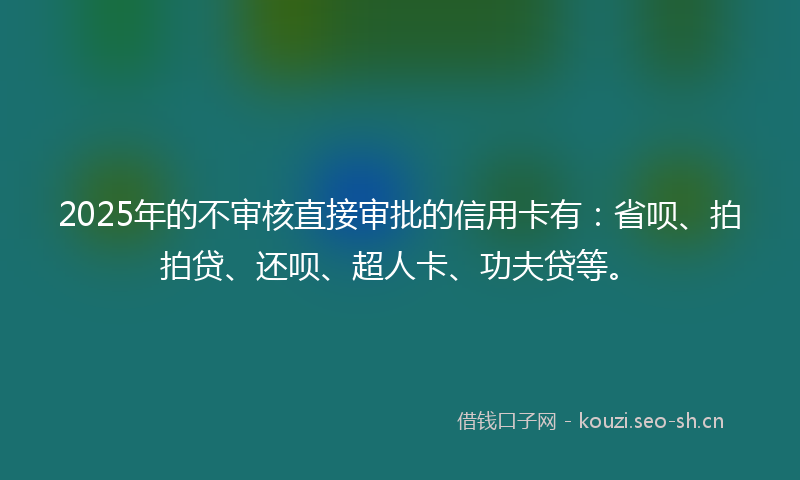 2025年的不审核直接审批的信用卡有：省呗、拍拍贷、还呗、超人卡、功夫贷等。