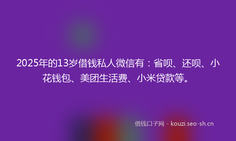 2025年的13岁借钱私人微信有：省呗、还呗、小花钱包、美团生活费、小米贷款等。