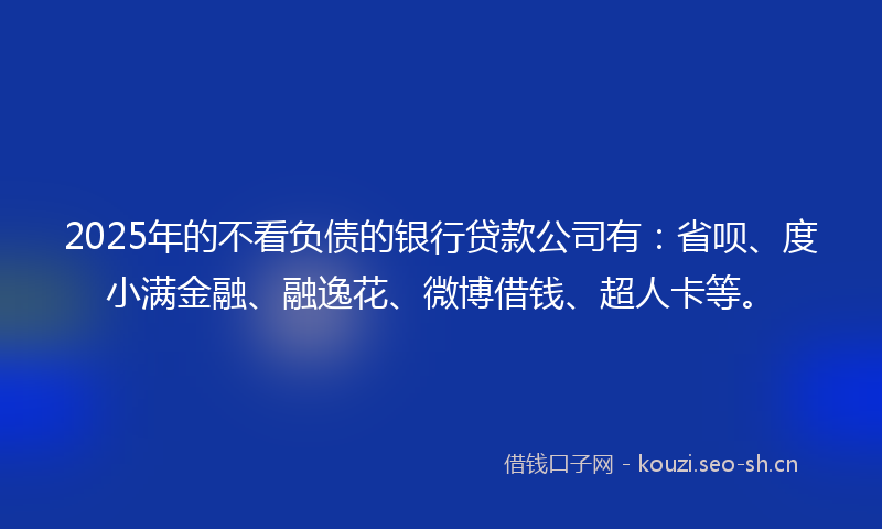 2025年的不看负债的银行贷款公司有：省呗、度小满金融、融逸花、微博借钱、超人卡等。