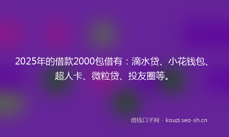 2025年的借款2000包借有：滴水贷、小花钱包、超人卡、微粒贷、投友圈等。
