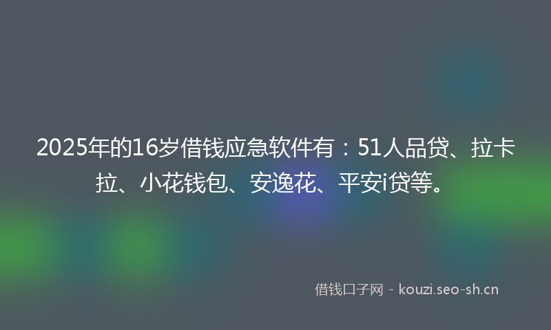 2025年的16岁借钱应急软件有：51人品贷、拉卡拉、小花钱包、安逸花、平安i贷等。