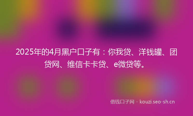 2025年的4月黑户口子有：你我贷、洋钱罐、团贷网、维信卡卡贷、e微贷等。