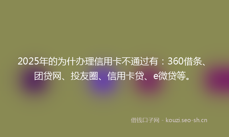 2025年的为什办理信用卡不通过有：360借条、团贷网、投友圈、信用卡贷、e微贷等。
