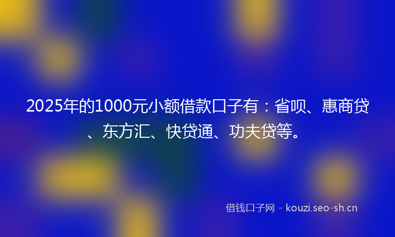 2025年的1000元小额借款口子有：省呗、惠商贷、东方汇、快贷通、功夫贷等。