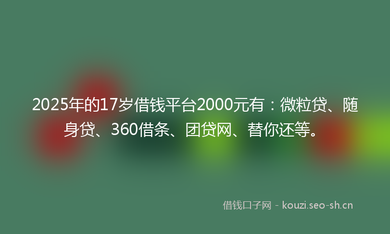 2025年的17岁借钱平台2000元有:微粒贷、随身贷、360借条、团贷网、替你还等。