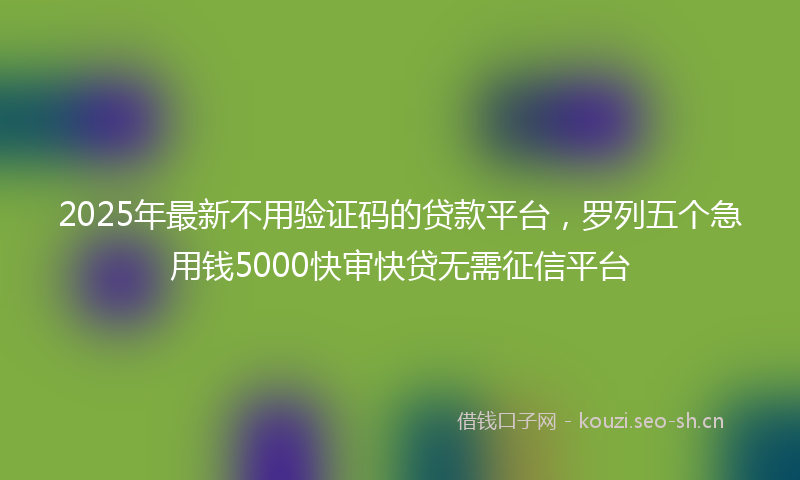 2025年最新不用验证码的贷款平台，罗列五个急用钱5000快审快贷无需征信平台