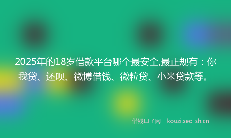 2025年的18岁借款平台哪个最安全,最正规有：你我贷、还呗、微博借钱、微粒贷、小米贷款等。