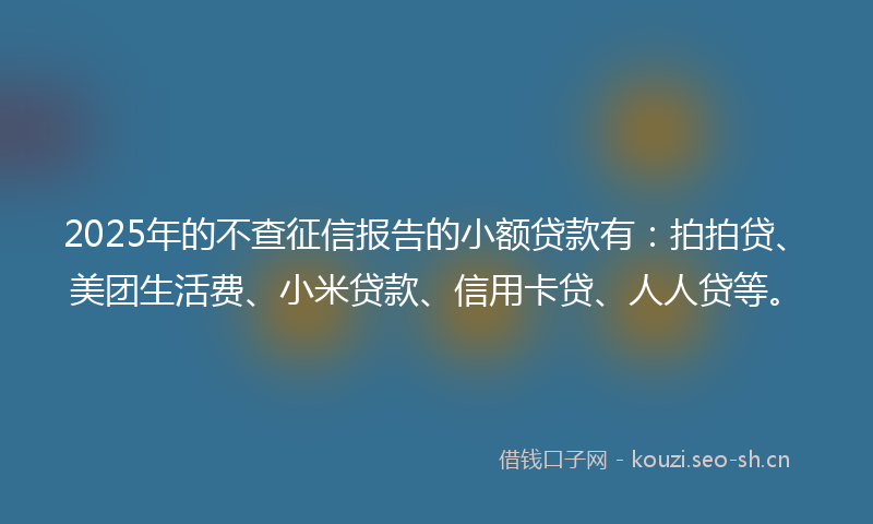 2025年的不查征信报告的小额贷款有:拍拍贷、美团生活费、小米贷款、信用卡贷、人人贷等。