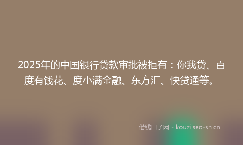 2025年的中国银行贷款审批被拒有：你我贷、百度有钱花、度小满金融、东方汇、快贷通等。