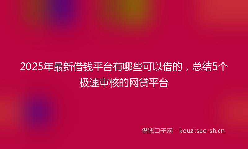 2025年最新借钱平台有哪些可以借的，总结5个极速审核的网贷平台