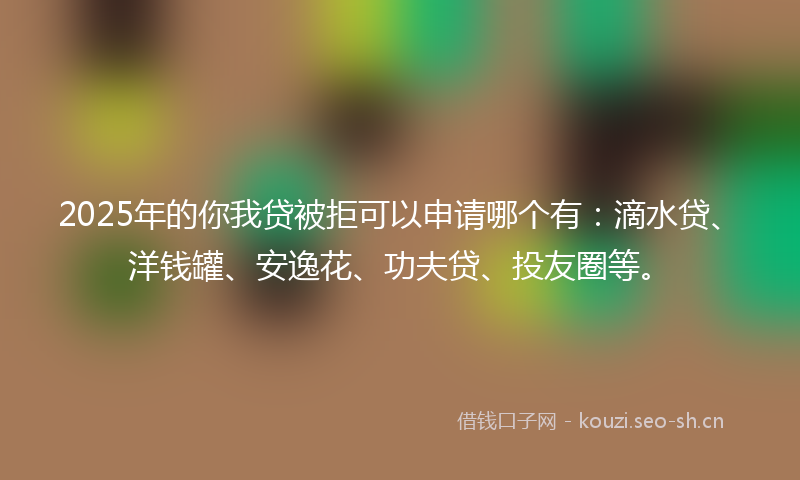 2025年的你我贷被拒可以申请哪个有：滴水贷、洋钱罐、安逸花、功夫贷、投友圈等。