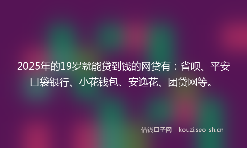 2025年的19岁就能贷到钱的网贷有：省呗、平安口袋银行、小花钱包、安逸花、团贷网等。