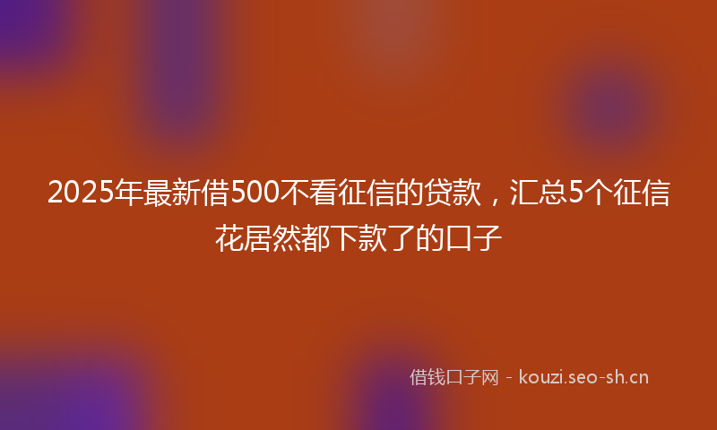 2025年最新借500不看征信的贷款，汇总5个征信花居然都下款了的口子