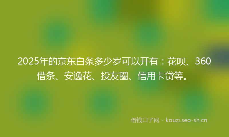 2025年的京东白条多少岁可以开有：花呗、360借条、安逸花、投友圈、信用卡贷等。