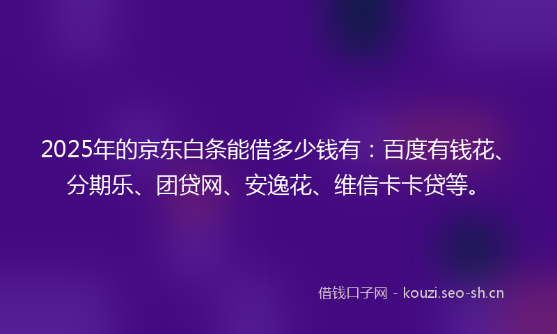 2025年的京东白条能借多少钱有：百度有钱花、分期乐、团贷网、安逸花、维信卡卡贷等。