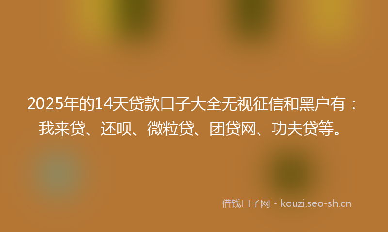 2025年的14天贷款口子大全无视征信和黑户有：我来贷、还呗、微粒贷、团贷网、功夫贷等。
