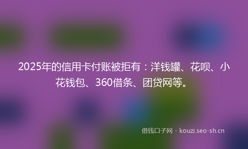 2025年的信用卡付账被拒有：洋钱罐、花呗、小花钱包、360借条、团贷网等。
