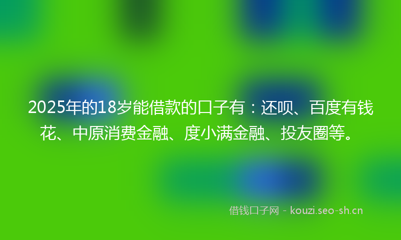 2025年的18岁能借款的口子有：还呗、百度有钱花、中原消费金融、度小满金融、投友圈等。