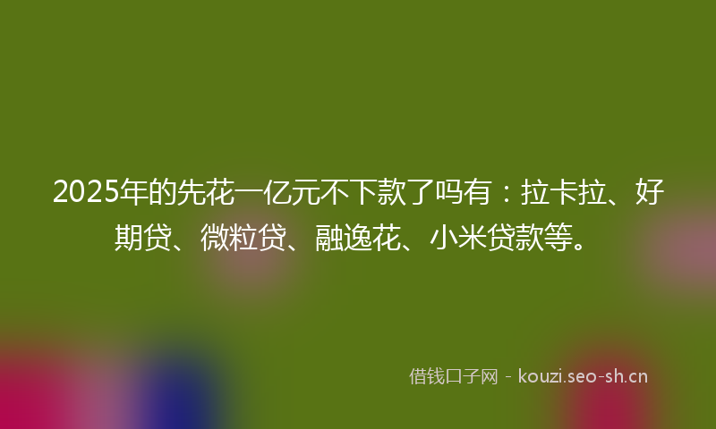 2025年的先花一亿元不下款了吗有：拉卡拉、好期贷、微粒贷、融逸花、小米贷款等。