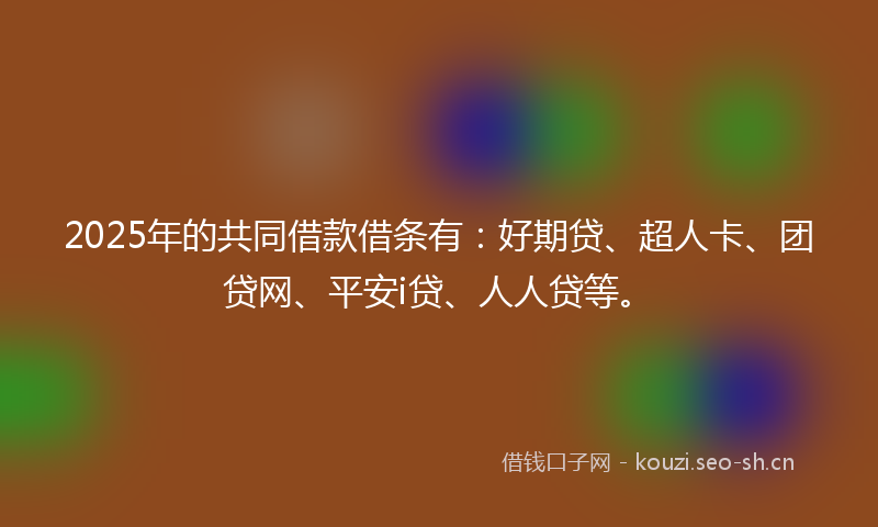 2025年的共同借款借条有：好期贷、超人卡、团贷网、平安i贷、人人贷等。