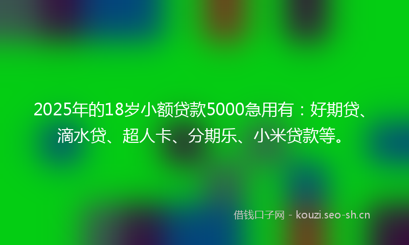 2025年的18岁小额贷款5000急用有：好期贷、滴水贷、超人卡、分期乐、小米贷款等。