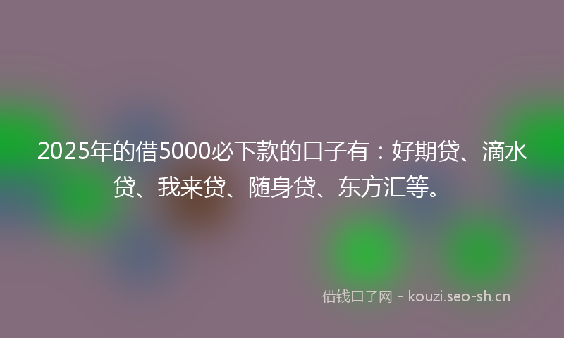 2025年的借5000必下款的口子有：好期贷、滴水贷、我来贷、随身贷、东方汇等。