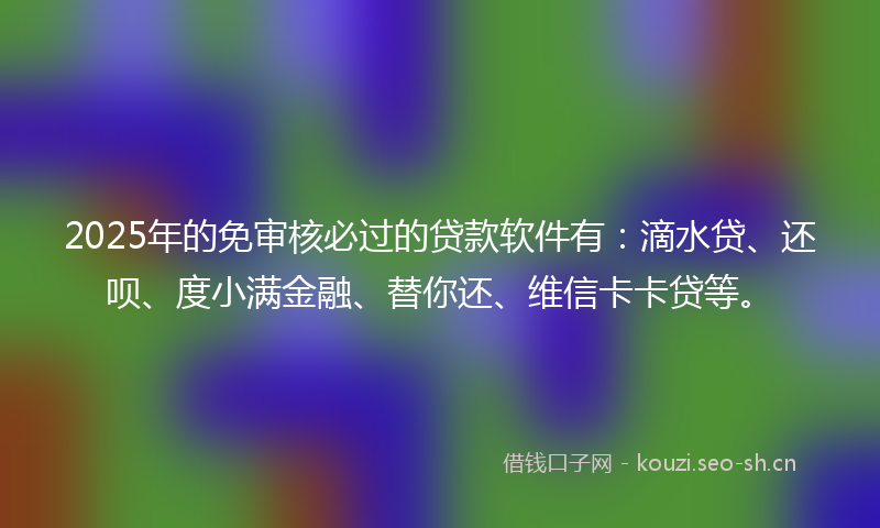 2025年的免审核必过的贷款软件有：滴水贷、还呗、度小满金融、替你还、维信卡卡贷等。